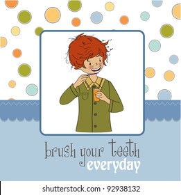  A boy brushing his teeth