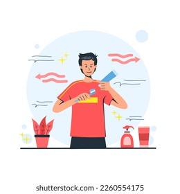 boy brushing his teeth before going to bed,vector concept of keeping teeth clean.flat design isolated white background