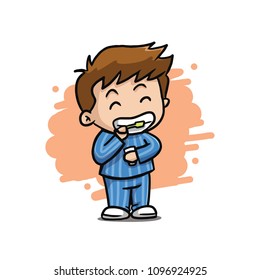 a boy brushing his teeth cartoon mascot vector illustration