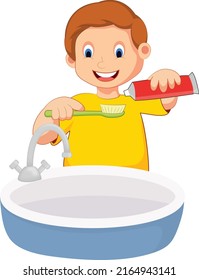 Boy Brushing His Teeth Cartoon Vector Stock Vector (royalty Free 