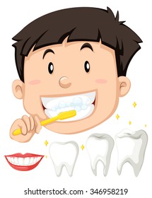 Niño cepillando la ilustración de sus dientes