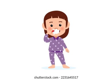Boy brushing teeth. Cute kid healthy vector illustration