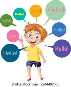 Boy with bubble speech greeting illustration