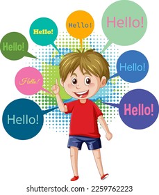 Boy with bubble speech greeting illustration