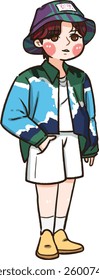 Boy with bucket hat illustration