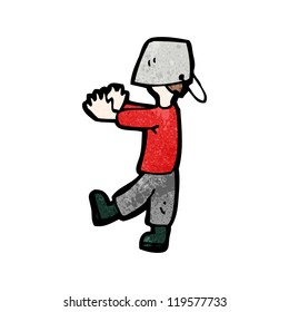boy with bucket on head