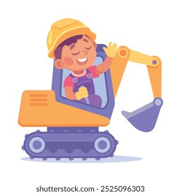 Boy Builder Drive Bulldozer como ilustração vetor de profissão infantil