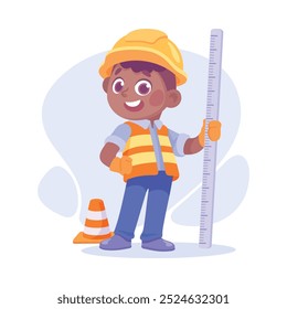 Construtor de Meninos em Chapéu Rígido com Instrumento como ilustração vetor de profissão infantil