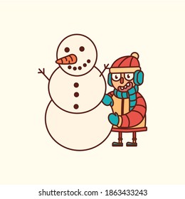 A boy built snowman vector illustration graphic. Winter season concept icon