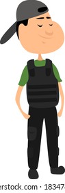 Boy with a bulletproof west, illustration, vector on white background