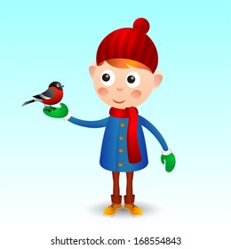 Boy with bullfinch 