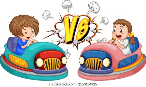 A boy bumper car vs a girl bumper car illustration