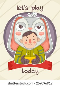 boy in bunny costume playing a game poster