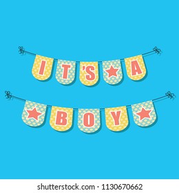it's a boy buntings garlands, vector illustration