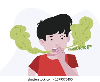 A BOY  BURPING FLAT DESIGN ILLUSTRATION, BURP