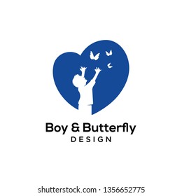Junge und Schmetterling in Logoform, Logo-Design, Logo-Vektorillustration, Illustrator