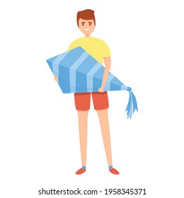 Boy buy new kite icon. Cartoon of Boy buy new kite vector icon for web design isolated on white background
