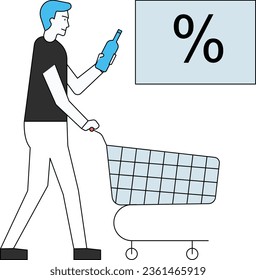 El niño compra una botella con descuento.