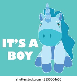 It's A Boy cadr with blue unicorn	