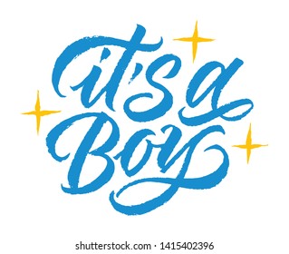 it’s a boy calligraphy, handwritten text decorated with stars