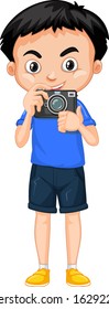 Niño con cámara en la ilustración de fondo blanco