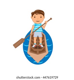 boy in a canoe, vector illustrations