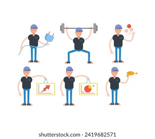 boy with cap characters in various poses set vector illustration