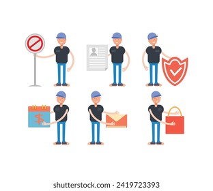 boy with cap characters in various poses set vector illustration