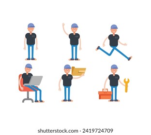 boy with cap characters in various poses set vector illustration