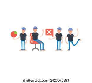 boy with cap characters in various poses set vector illustration