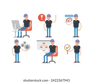 boy with cap characters in various poses set vector illustration