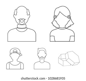 A boy in a cap, a girl with pockets, a bald man, a man with a beard and a mustacheAvatar set collection icons in outline style vector symbol stock illustration web.