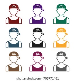Boy in cap icon in black style isolated on white background. Avatar symbol stock vector illustration.