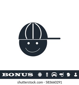 Boy with cap icon flat. Black pictogram on white background. Vector illustration symbol and bonus button