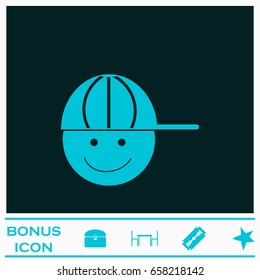 Boy with cap icon flat. Blue pictogram on dark background. Vector illustration symbol and bonus icons