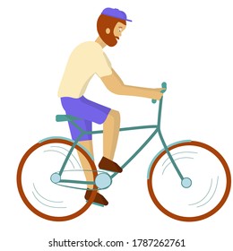 Boy with cap on bike. Vector illustration for web-design, prints, postcardds, etc