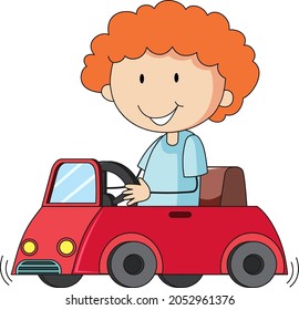 A boy in a car toy cartoon character isolated illustration