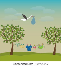 It's a boy card - Baby shower design elements with stork