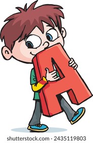 boy carries the capital letter A in front of him