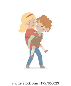 Boy Carries Girl On His Back Stock Vector (royalty Free) 1957868023 