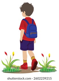 A boy carrying a bag is walking.vector design