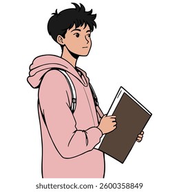 a boy carrying a book
