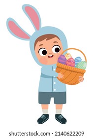 niño con personaje de la cesta de Pascua