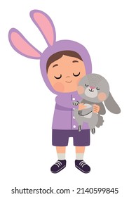 niño con personaje de conejo de Pascua