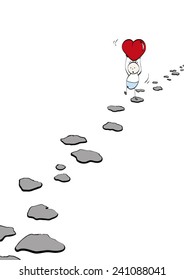 boy carrying his heart on a pathway