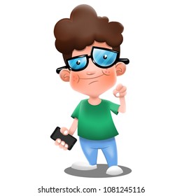 Boy carrying a Smartphone and cheering cartoon vector