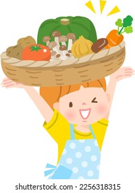 Boy carrying vegetables in a basket
