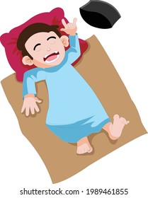The boy cartoon was asleep in carpet
