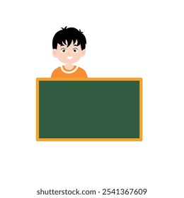 boy cartoon with banner blank or blackboard 