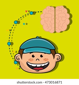 boy cartoon brain idea vector illustration design